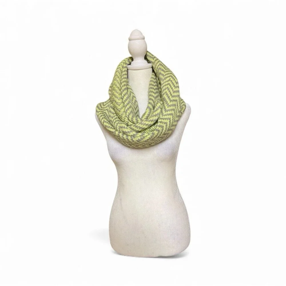 J.Crew Chevron Infinity Scarf Lambswool Cashmere Blend Green Gray Knit